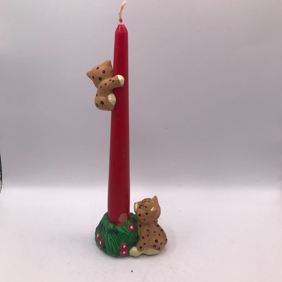 Charming Vintage Giftco  Cheetah  and climbing Cub Candleholder  Hand painted - Picture 2 of 11